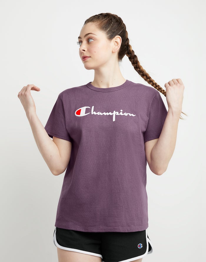 Champion Womens T-Shirt NZ - Heritage Purple ( 8240-ODSVA )